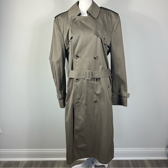 Vintage London Towne Taupe Trench Coat Men’s Size 40 Long Belted Classic - Picture 6 of 10